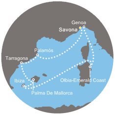 Itálie, Francie, Španělsko, Barbados, Martinik, Guadeloupe ze Savony na lodi Costa Favolosa
