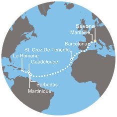 Itálie, Francie, Španělsko, Barbados, Martinik, Guadeloupe, Dominikánská republika ze Savony na lodi Costa Favolosa
