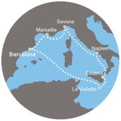 Španělsko, Francie, Itálie, Malta z Barcelony na lodi Costa Fascinosa