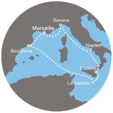 Francie, Itálie, Malta, Španělsko z Marseille na lodi Costa Fascinosa