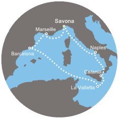 Itálie, Malta, Španělsko, Francie ze Savony na lodi Costa Fascinosa