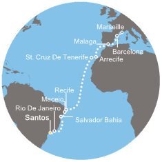 Brazílie, Španělsko, Francie ze Santosu na lodi Costa Favolosa