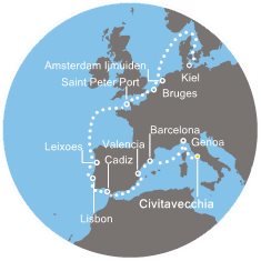 Itálie, Španělsko, Portugalsko, Korunní závislé území Velké Británie, Belgie, Nizozemsko, Německo z Civitavecchia na lodi Costa Pacifica