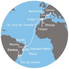 Brazílie, Španělsko, Maroko, Itálie ze Santosu na lodi Costa Fascinosa