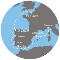 Francie, Španělsko, Portugalsko, Velká Británie, Itálie z Le Havre na lodi Costa Pacifica