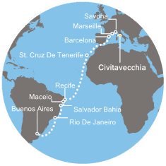 Itálie, Francie, Španělsko, Brazílie, Argentina z Civitavecchia na lodi Costa Pacifica