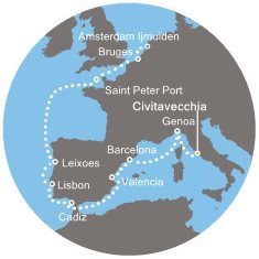 Itálie, Španělsko, Portugalsko, Korunní závislé území Velké Británie, Belgie, Nizozemsko z Civitavecchia na lodi Costa Pacifica