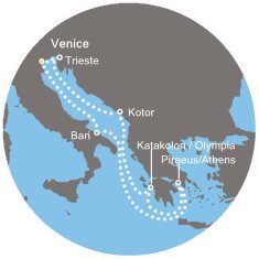 Itálie, Černá Hora, Řecko z Benátek na lodi Costa Deliziosa