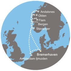 Německo, Nizozemsko, Norsko, z Andalsnes z Bremerhavenu na lodi Costa Fortuna
