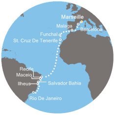 Francie, Španělsko, Portugalsko, Brazílie z Marseille na lodi Costa Fascinosa