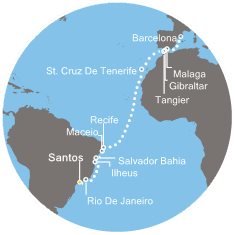 Brazílie, Španělsko, Maroko, Velká Británie ze Santosu na lodi Costa Fascinosa