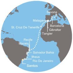 Brazílie, Španělsko, Maroko, Velká Británie, Itálie ze Santosu na lodi Costa Fascinosa