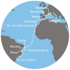 Itálie, Francie, Španělsko, Portugalsko, Brazílie ze Savony na lodi Costa Fascinosa