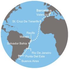 Španělsko, Brazílie, Uruguay, Argentina z Barcelony na lodi Costa Pacifica