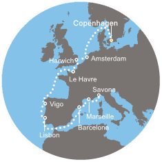 Dánsko, Nizozemsko, Belgie, Francie, Španělsko, Portugalsko z Kodaně na lodi Costa Fascinosa