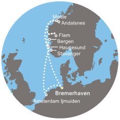 Německo, Nizozemsko, Norsko, z Andalsnes z Bremerhavenu na lodi Costa Fortuna