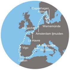 Francie, Španělsko, Portugalsko, Velká Británie, Nizozemsko, Dánsko, Německo z Marseille na lodi Costa Favolosa