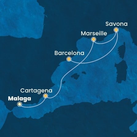 Španělsko, Francie, Itálie z Málagy na lodi Costa Diadema