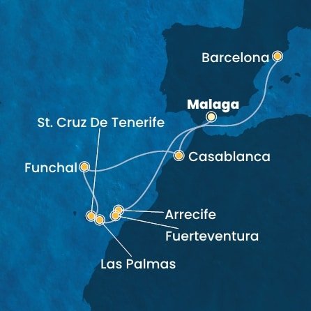 Španělsko, Portugalsko, Maroko z Málagy na lodi Costa Fortuna