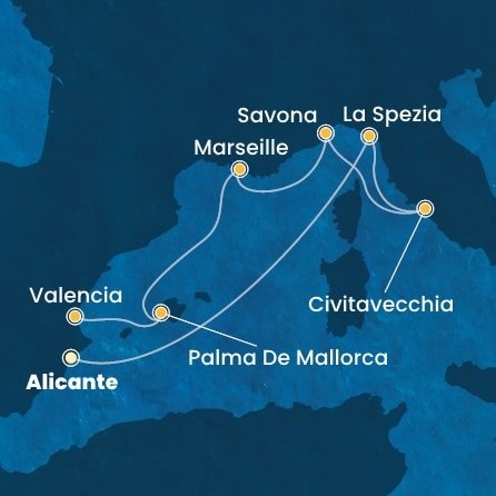 Španělsko, Itálie, Francie z Alicante na lodi Costa Pacifica
