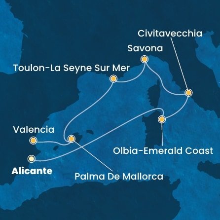 Španělsko, Itálie, Francie z Alicante na lodi Costa Pacifica
