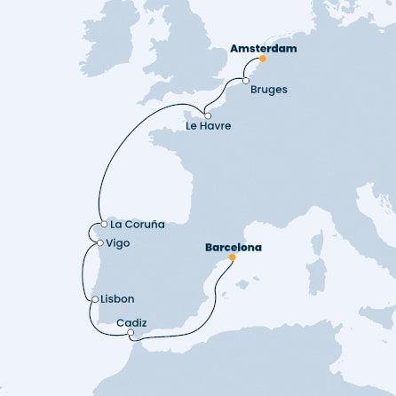 Nizozemsko, Belgie, Francie, Španělsko, Portugalsko z Amsterdamu na lodi Costa Favolosa
