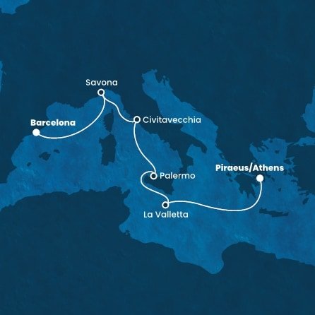 Řecko, Malta, Itálie, Španělsko z Pirea na lodi Costa Fortuna