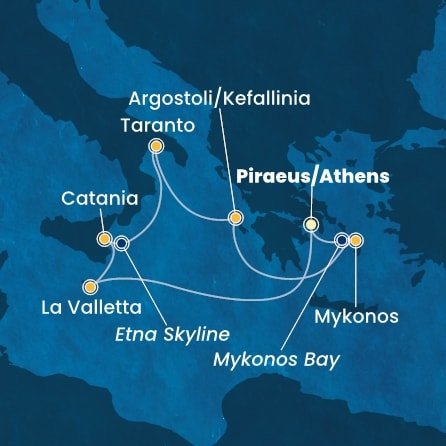 Řecko, Malta, Itálie, Kefalonie z Pirea na lodi Costa Fascinosa