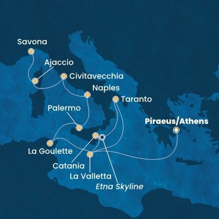 Řecko, Malta, Itálie, Tunisko, Francie z Pirea na lodi Costa Fascinosa