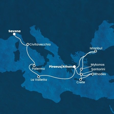 Řecko, Turecko, Malta, Itálie z Pirea na lodi Costa Fortuna
