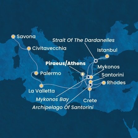 Řecko, Turecko, Malta, Itálie z Pirea na lodi Costa Fortuna