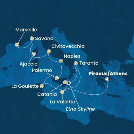 Řecko, Malta, Itálie, Tunisko, Francie z Pirea na lodi Costa Fascinosa