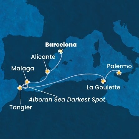 Španělsko, Maroko, , Tunisko, Itálie z Barcelony na lodi Costa Toscana