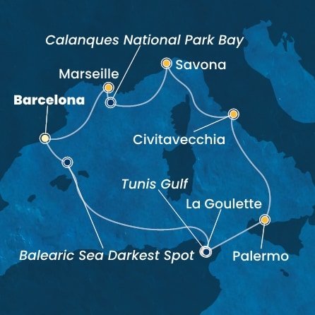 Španělsko, Tunisko, Itálie, Francie z Barcelony na lodi Costa Smeralda Španělsko, Tunisko, Itálie, Francie z Barcelony na lodi Costa Smeralda