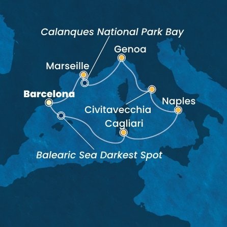 Španělsko, Itálie, Francie z Barcelony na lodi Costa Toscana