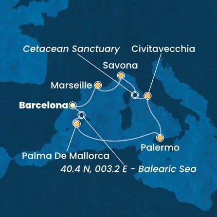 Španělsko, Itálie, Francie z Barcelony na lodi Costa Smeralda