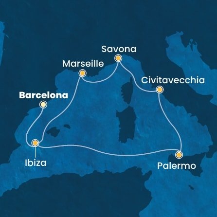 Španělsko, Itálie, Francie z Barcelony na lodi Costa Smeralda