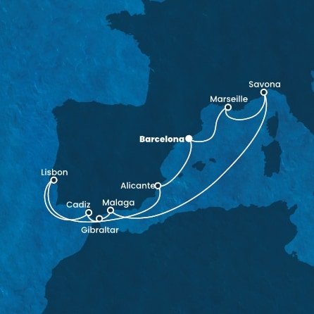 Španělsko, Francie, Itálie, Velká Británie, Portugalsko z Barcelony na lodi Costa Fascinosa