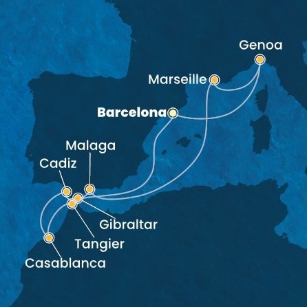 Španělsko, Maroko, Velká Británie, Francie, Itálie z Barcelony na lodi Costa Diadema