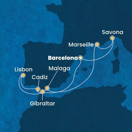 Španělsko, Velká Británie, Portugalsko, Francie, Itálie z Barcelony na lodi Costa Pacifica