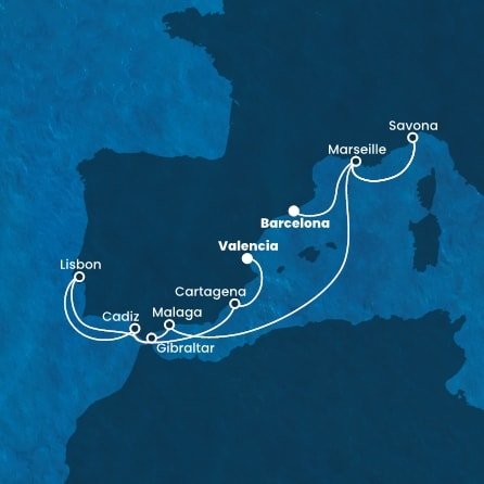 Španělsko, Francie, Itálie, Velká Británie, Portugalsko z Barcelony na lodi Costa Favolosa