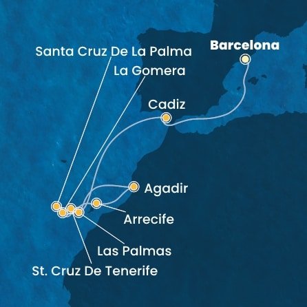 Španělsko, La Gomera, Maroko z Barcelony na lodi Costa Fortuna