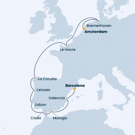 Španělsko, Portugalsko, Francie, Německo, Nizozemsko z Barcelony na lodi Costa Favolosa