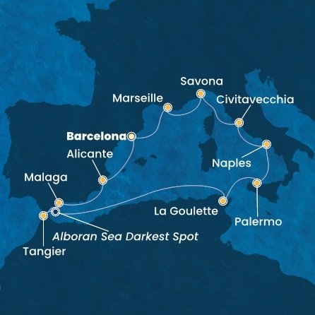 Španělsko, Maroko, , Tunisko, Itálie, Francie z Barcelony na lodi Costa Toscana