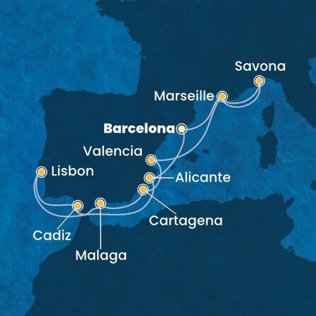 Španělsko, Francie, Itálie, Portugalsko z Barcelony na lodi Costa Favolosa