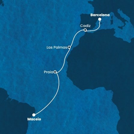 Španělsko, Kapverdy, Brazílie z Barcelony na lodi Costa Diadema
