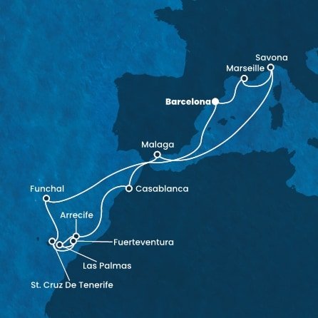 Španělsko, Francie, Itálie, Maroko, Portugalsko z Barcelony na lodi Costa Diadema