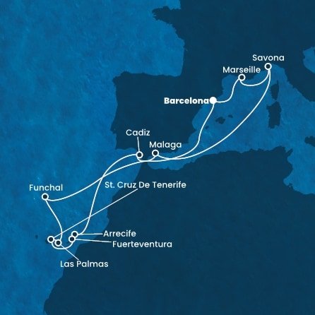 Španělsko, Francie, Itálie, Portugalsko z Barcelony na lodi Costa Diadema