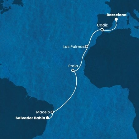 Španělsko, Kapverdy, Brazílie z Barcelony na lodi Costa Diadema