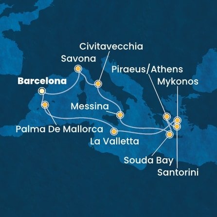 Španělsko, Malta, Řecko, Itálie z Barcelony na lodi Costa Fascinosa